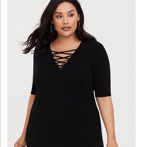 ISO DO NOT BUY black short sleeve lattice sweater